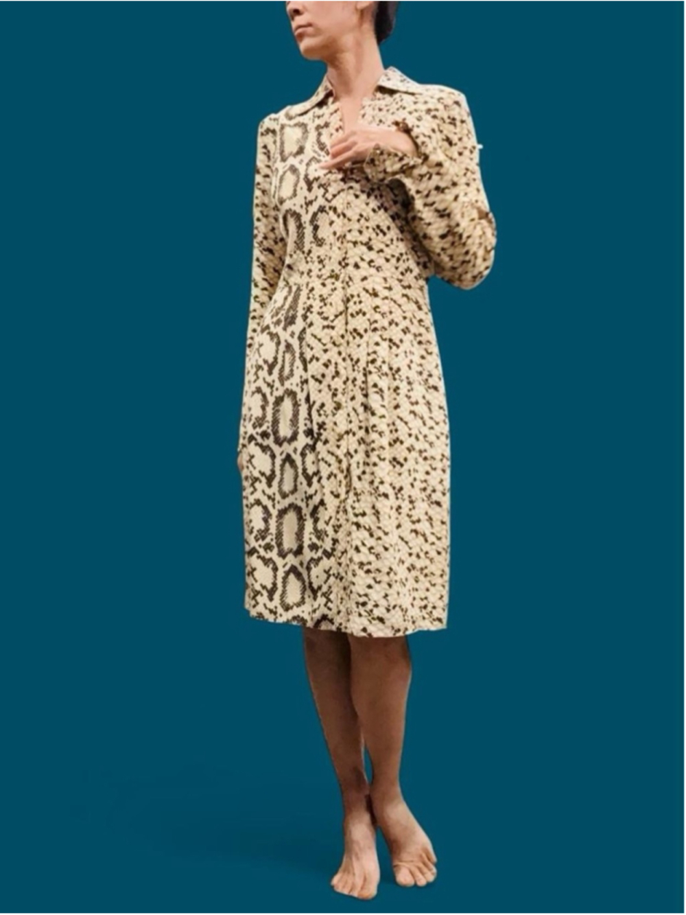 Kay Unger New York 100% Silk Snakeskin Print Shirt Dress Size 6 Animal Print